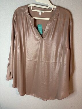 Maurices Shimmery Rose Gold Split-Neck Blouse